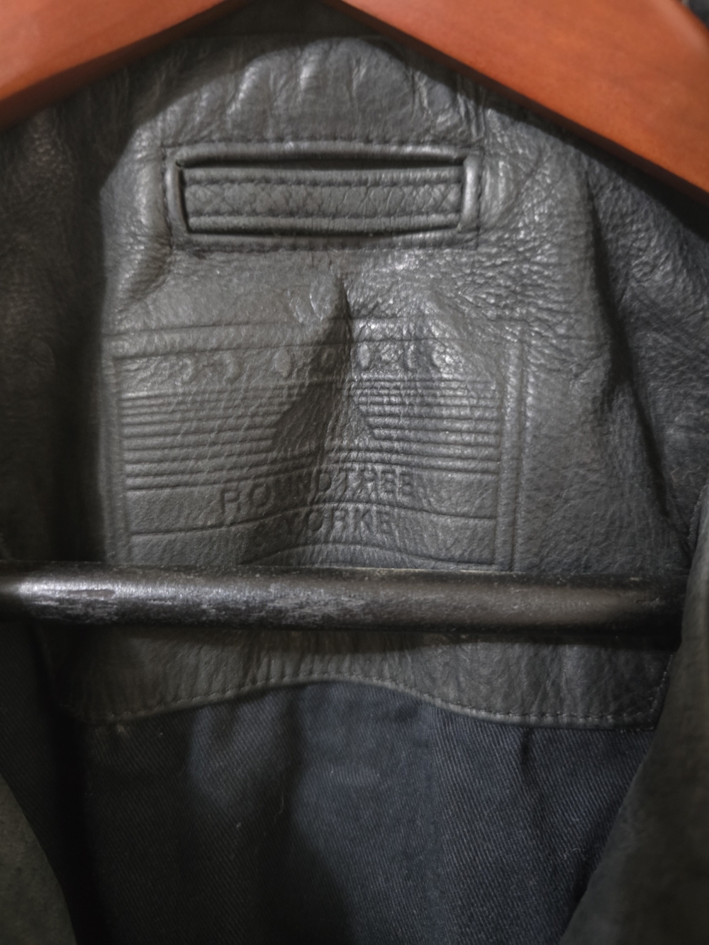 Roundtree & Yorke Black Quilted-Panel Leather Bomber Biker Jacket - Picture 3 of 8